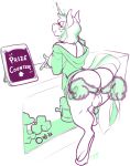  anthro anus balls butt clothed clothing cutie_mark disembodied_hand equine fan_character flaccid green_theme herm horn intersex jintonic looking_back mammal my_little_pony penis pussy smile solo_focus spread_pussy spreading standing thick_thighs unicorn 
