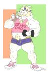  2018 anthro asgore_dreemurr blonde_hair body_hair boss_monster bulge caprine duly_noted facial_hair goat hair horn male mammal muscular overweight sweat training undertale video_games 