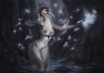  anthro avian beak bird female forest magic nude outside partially_submerged raventenebris solo standing swamp tree water 