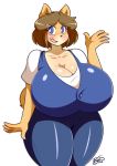  2018 anthro big_breasts blue_eyes breasts brown_hair canine cleavage clothed clothing digital_media_(artwork) dog female fully_clothed hair huge_breasts june_(jinu) looking_at_viewer mammal open_mouth ryousakai shiba_inu short_hair simple_background solo thick_thighs white_background 