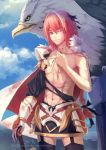  astolfo_(fate) bird braid cape cuts eagle fate/apocrypha fate_(series) garter_straps green_eyes injury kyouran_de_onikoushi long_hair male_focus multicolored_hair navel one_eye_closed parted_lips pectorals pink_hair purple_eyes smile streaked_hair thighhighs toned toned_male torn_clothes watermark 