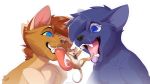  anthro black_lips black_nose blue_eyes brown_fur brown_hair cat detailed_background featureless_crotch feline fur group hair kyander mammal mouse rodent simple_background smile teeth tongue white_background 