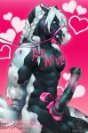  &lt;3 2018 abs angry animal_genitalia balls big_balls bound bridle bruised equine erection harness holidays horse hugin_(character) humiliation male mammal miss-yazriel muscular nipples penis ribbons sheath solo valentine&#039;s_day 