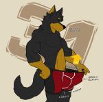  2017 5_fingers anthro ball_expansion beauceron black_fur black_hair black_nose canine clothed clothing dog doggieo doggieo_(character) english_text fur gloves_(marking) growth hair hand_on_hip male mammal markings multicolored_fur muscular muscular_male number penis_growth side_view solo standing text topless two_tone_fur underwear 