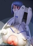  anus ass back blue_hair bodysuit censored closed_eyes cockpit crotchless_clothes darling_in_the_franxx from_behind ginhaha hair_ornament hairclip hetero ichigo_(darling_in_the_franxx) looking_at_viewer looking_back mosaic_censoring penis pilot_suit pov pussy sex short_hair speed_lines sweatdrop vaginal white_bodysuit 