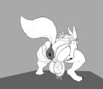  anthro anus balls big_bulge bulge clothing digimon dripping fur hyper hyper_anus male monochrome renamon solo strikeanywhere sweat thick_thighs tight_clothing underwear wardrobe_malfunction 