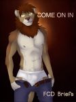  advertisement belt blue_pants briefs bulge clothed clothing english_text feline gothwolf jeans leon_(oletobyboy) lion male mammal nipples oletobyboy pants text tighty_whities tongue topless underwear undressing white_underwear 