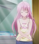  1girl animated animated_gif areolae armpits breasts flat_chest long_hair nana_asta_deviluke nipples no_bra pink_hair small_breasts to_love-ru to_love-ru_darkness undressing 