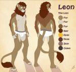  barefoot briefs character_name clothed clothing feline gothwolf leon_(oletobyboy) lion male mammal model_sheet oletobyboy tighty_whities topless underwear white_underwear 