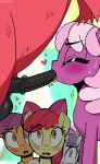  2018 ahegao animal_genitalia animal_penis apple_bloom_(mlp) balls big_macintosh_(mlp) blush caught cheerilee_(mlp) digital_media_(artwork) equine equine_penis eyes_closed faceless_male fellatio female feral friendship_is_magic fur green_eyes horse looking_pleasured male male/female male_on_top mammal my_little_pony on_top open_mouth oral orange_eyes penis pony purple_eyes purple_fur purple_mane red_fur red_mane scootaloo_(mlp) sex simple_background startled sweat sweetie_belle_(mlp) tsudashie 