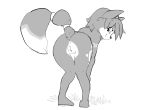  2018 anthro anus barefoot butt canine clitoris digital_media_(artwork) female fox fur hair hi_res krystal leaning leaning_forward looking_at_viewer looking_back mammal monochrome nintendo nude paperclip_(artist) presenting presenting_hindquarters pussy raised_tail rear_view short_hair smile standing star_fox video_games 