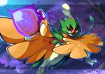  arms_up aura bluekomadori claws decidueye energy full_body full_moon gen_7_pokemon holding holding_staff legs_apart looking_at_viewer moon no_humans outstretched_arms pokemon pokemon_(creature) red_eyes signature solo staff standing tree wings 
