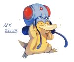  blue_skin bluekomadori commentary creature english eyes_closed happy highres no_humans on_head pokemon pokemon_(creature) pokemon_(game) pokemon_rgby psyduck running simple_background tentacool white_background yellow_skin 