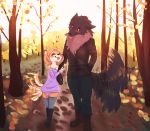  2018 anthro anthro_on_anthro arm_grab autumn bare_shoulder biped black_clothing black_fur black_hair black_nose black_tail black_topwear blep blue_bottomwear blue_clothing blush boots breasts brown_theme canine cheek_tuft cleavage clothed clothing countershade_face countershade_tail countershade_torso countershading digital_drawing_(artwork) digital_media_(artwork) dipstick_ears dog dress duo ears_back eyes_closed female fluffy footwear forest front_view fur hair hand_holding happy humanoid_hands jacket jeans larger_male leather leather_jacket leaves legwear lighting long_tail looking_down looking_up male male/female mammal mane_hair meeka-kun meeka_(meeka-kun) motion_blur multicolored_fur nature neck_tuft orange_fur orange_hair orange_tail outside pants pink_fur pink_tongue purple_clothing purple_topwear red_eyes red_tongue romantic_couple shadow shiba_inu short_hair size_difference sky small_waist smaller_female smile snout socks standing sunlight tailwag tan_countershading tan_fur tan_tail thigh_socks thro tongue tongue_out tree tuft two_tone_fur two_tone_tail walking warm_colors were werewolf wolfie_(johncario) 