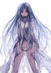  aoki_(fumomo) bathrobe blue_hair chidori_kaname clenched_hands clenched_teeth cowboy_shot determined full_metal_panic! long_hair looking_at_viewer midriff navel panties rain red_eyes simple_background sketch solo teeth torn_clothes underwear white_background white_panties 