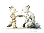  2018 absurd_res anthro barefoot canine clothing crouching dipstick_ears dipstick_tail disney duo fist_bump fox fur gloves_(marking) hi_res male mammal markings multicolored_tail nick_wilde noko_ume police_uniform simple_background smile square_crossover standing uniform young zootopia 