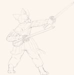  2018 absurd_res anthro cat clothed clothing coat feline hi_res log_horizon mammal melee_weapon nyanta salaciouslx sketch solo sword weapon whiskers 
