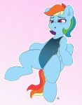  2018 absurd_res black_eyebrows blue_feathers blue_fur blue_wings clothed clothed_feral clothing digital_media_(artwork) equine eyebrows feathered_wings feathers female feral friendship_is_magic fur gradient_background hair hi_res hooves mammal multicolored_hair multicolored_tail my_little_pony one-piece_swimsuit pabbley pegasus purple_eyes quadruped rainbow_dash_(mlp) rainbow_hair rainbow_tail signature simple_background solo swimsuit wings 