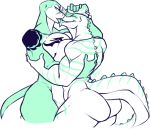  anthro big_breasts breast_squish breasts butt crocodile crocodilian duo embrace female female/female french_kissing hat jintonic kissing marine muscular muscular_female nude reptile scalie smile standing tattoo tongue tongue_out 