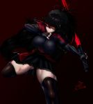  1girl absurdres black_hair highres katana long_hair raven_branwen red_eyes rwby sketch solo sword thighhighs unsheathed weapon 