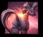  2018 absurd_res anus butt clothing cutie_mark digital_media_(artwork) ear_piercing equine eyelashes female feral friendship_is_magic hair hi_res looking_at_viewer lumineko mammal my_little_pony piercing pussy solo underwear vest_(artist) zebra zecora_(mlp) 