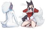  2018 ahri_(lol) amber_eyes animal_humanoid anthro arbuzbudesh bare_shoulder beige_pussy bell biped black_hair blue_eyes breasts butt caprine cleavage clothed clothing dialogue digital_drawing_(artwork) digital_media_(artwork) dreadlocks dress duo elbow_tufts english_text female fox_humanoid front_view fur hair holding_head humanoid humanoid_hands inner_ear_fluff kindred_(lol) kneeling lamb_(lol) league_of_legends light_skin long_hair long_tail looking_away looking_back mammal mane_hair medium_breasts multi_tail no_underwear nude pussy rear_view riot_games seductive sheep short_tail side_boob simple_background sitting smile speech_bubble spirit surprise tan_skin text tuft vastaya video_games white_background white_fur white_hair white_tail 