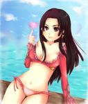  black_hair boa_hancock breasts heart long_hair midriff nipple_slip nipples one_piece panties underwear water 