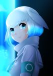  animal_ears aquarium armband bad_id bad_pixiv_id bangs beluga_whale_(kemono_friends)_(stylecase) blue_hair blurry blurry_background closed_mouth commentary depth_of_field eyebrows_visible_through_hair from_side high_collar highres indoors kemono_friends looking_at_viewer looking_to_the_side multicolored_hair original sailor_collar smile solo stylecase two-tone_hair upper_body white_hair white_sailor_collar 