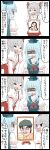  black_border blue_hair border comic fujiwara_no_mokou fukuwarai grey_hair highres jetto_komusou kamishirasawa_keine open_mouth short_hair speech_bubble touhou translation_request zun 