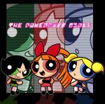  :d :o black_hair blonde_hair blossom_(ppg) blue_dress blue_eyes bow bubbles_(ppg) buttercup_(ppg) copyright_name dress green_eyes grin hand_on_hip happy leg_up long_hair looking_away looking_back multiple_girls open_mouth orange_hair pantyhose pink_dress pink_eyes powerpuff_girls shaded_face shimabo shoes short_hair siblings sisters smile twintails white_legwear 