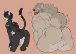  anthro athletic back_muscles balls bent_over biceps big_muscles blush butt canine cat digital_media_(artwork) duo feline fur hair hi_res japanese_text looking_at_viewer male mammal mane marototori muscular naughty_face nude open_mouth raised_tail sharp_teeth short_hair slim smile stocky tailwag teeth text tongue tongue_out 