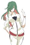  1girl breasts cleavage gatchaman gatchaman_crowds genderswap gloves green_hair hair_over_one_eye hibiki_joe long_hair 