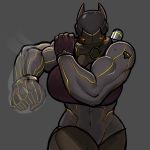  abs animal_humanoid armor battle_suit biceps big_breasts breasts clothed clothing dog_humanoid felicia_(krekk0v) female gloves helmet humanoid krekk0v mammal muscular muscular_female navel solo 