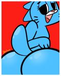  2018 anthro blue_fur butt cartoon_network cat digital_media_(artwork) feline female fur holidays looking_at_viewer looking_back mammal mature_female mother nicole_watterson nude open_mouth parent presenting presenting_hindquarters rear_view red_background simple_background skadog solo the_amazing_world_of_gumball whiskers 