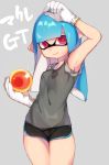  alternate_costume arm_up armpits black_shorts blue_hair boyshorts breasts closed_mouth cowboy_shot glint gloves golden_egg grey_background highres holding inkling iriehana long_hair looking_at_viewer pink_eyes pointy_ears salmon_run shiny shiny_hair shiny_skin shorts simple_background sleeveless small_breasts smile solo splatoon_(series) splatoon_2 standing straight_hair sweat tank_top tentacles thighs very_long_hair white_gloves 