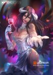  albedo beckoning black_hair black_wings breasts cglas cleavage cup demon_girl demon_horns demon_wings detached_collar dress drinking_glass feathered_wings glass gloves hair_between_eyes head_tilt hip_vent hips horns large_breasts long_hair looking_at_viewer low_wings open_hand outstretched_arm outstretched_hand overlord_(maruyama) slit_pupils solo standing white_dress white_gloves wine_glass wings yellow_eyes 