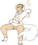  anthro baggy_clothing canine clothed clothing eyes_closed hair headphones jintonic male mammal restricted_palette smile solo 