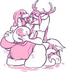  anthro big_breasts blush breast_fondling breasts cervine clothing crocodile crocodilian deer duo female female/female fondling hand_on_breast jintonic mammal nipples overweight reptile scalie smile standing swimsuit tongue tongue_out 