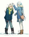  aqua_(fire_emblem_if) blue_hair boots closed_eyes coat female_my_unit_(fire_emblem_if) fire_emblem fire_emblem_if gloves highres long_hair multiple_girls my_unit_(fire_emblem_if) pantyhose scarf skirt smile snow ticcy winter winter_clothes winter_coat 