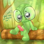  2018 animal_genitalia anthro blush cloaca cub digital_media_(artwork) erection hi_res looking_at_viewer male nude outside penis playkids polygon5 reptile scalie sitting smile solo theo tortoise turtle young 