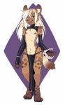  anthro clothed clothing crossdressing girly hyena loincloth looking_at_viewer male mammal nipple_piercing nipples open_mouth piercing ryunwoofie smile solo standing wide_hips 