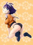  ass big_breasts blue_eyes blue_hair blush boruto:_naruto_next_generations breasts clothed clothing female female_only human jacket kneeling naruto panties short_hair smile uzumaki_himawari weapon 