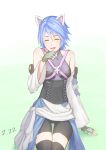  aqua_(kingdom_hearts) bike_shorts blue_hair breasts detached_sleeves fingerless_gloves gloves gogo_(detteiu_de) highres kingdom_hearts kingdom_hearts_birth_by_sleep medium_breasts medium_hair open_mouth solo thighhighs 