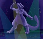  commentary creature endivinity gen_1_pokemon holding holding_microphone legs_apart mewtwo microphone music no_humans parted_lips pokemon pokemon_(creature) pokemon_(game) pokemon_rgby singing solo stage standing sunglasses tail 