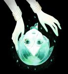  androgynous broken crack crying crying_with_eyes_open gem green_eyes green_hair highres houseki_no_kuni looking_at_viewer out_of_frame phosphophyllite severed_head shards spoilers tears tsuki_jin upside-down yumi_(tuzisaka) 