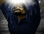  2009 anthro arms_above_head bear beard black_hair black_nose blue_clothing clothed clothing detailed_background digital_media_(artwork) eyewear facial_hair front_view fur goggles hair inside knuxlight light male mammal mustache photo_background solo sweat tan_fur teeth working 