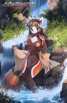  2018 anthro areola day digital_media_(artwork) female grass hihikori mammal nipples outside red_panda sitting solo vega_(artica) waterfall yellow_eyes 