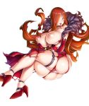  1girl areolae ass astaroth_(taimanin_asagi) bare_shoulders breast_grab breasts cleavage curvy dress female fingering fire huge_ass huge_breasts lilith-soft long_hair looking_at_viewer magic moaning naughty_face nipples no_bra panties partially_visible_vulva piercing potion_(moudamepo) puffy_nipples red_hair shiny shiny_skin sideboob simple_background smile solo taimanin_(series) taimanin_asagi taimanin_asagi_battle_arena thick_thighs thighs thong tongue tongue_out white_background yellow_eyes 