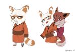  2018 absurd_res anthro black_nose blush canine chinese_clothing clothed clothing dipstick_tail duo eyelashes eyeshadow facial_hair female fluffy fluffy_tail fox hi_res kung_fu_panda makeup male mammal master_shifu mei_ling_(fox) mei_ling_(legends_of_awesomeness) multicolored_tail mustache nokpong red_panda robe smile 