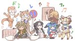  6+girls :3 :d ;) =_= animal_ears antlers arizonan_jaguar_(kemono_friends) aurochs_(kemono_friends) beamed_eighth_notes big_hair black_gloves black_hair blonde_hair blue_eyes blue_hair blue_neckwear bow bowtie breast_pocket brown_eyes brown_footwear brown_gloves brown_hair brown_legwear brown_neckwear camouflage cape_lion_(kemono_friends) closed_eyes closed_mouth commentary_request contrapposto crescent crescent_earrings dark_skin drum earrings eighth_note elbow_gloves empty_eyes extra_ears eyebrows_visible_through_hair fingerless_gloves fur-trimmed_skirt fur_collar gloves great_auk_(kemono_friends) green_hair green_skirt hand_up hat head_wings holding holding_pot holding_weapon horns indian_style instrument jaguar_ears jaguar_print jaguar_tail japanese_otter_(kemono_friends) japari_symbol jewelry jumping kemono_friends lion_ears lion_tail long_hair long_sleeves looking_at_viewer miniskirt multicolored_hair multiple_girls music musical_note necktie one_eye_closed open_mouth otter_ears otter_tail passenger_pigeon_(kemono_friends) pink_hair playing_instrument pleated_skirt pocket print_legwear print_skirt purple_eyes red_eyes road_sign scarf scene_reference shirt short_hair short_sleeves sign simple_background sitting sivatherium_(kemono_friends) skirt sleeveless sleeveless_shirt smile spoilers tail tail_feathers tanaka_kusao thighhighs very_long_hair vest wariza weapon white_background white_hair yellow_footwear yellow_legwear yellow_skirt zettai_ryouiki 